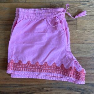 Pink Embroidered Pajama Shorts, M